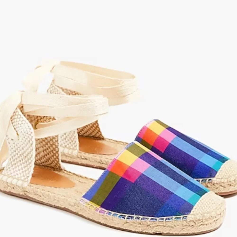 J Crew Printed canvas ankle-wrap espadrille sandals